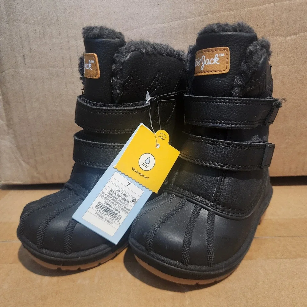 Cat & Jack Denver Black Waterproof Winter Boots Kids Size 7 Faux Fur Lining